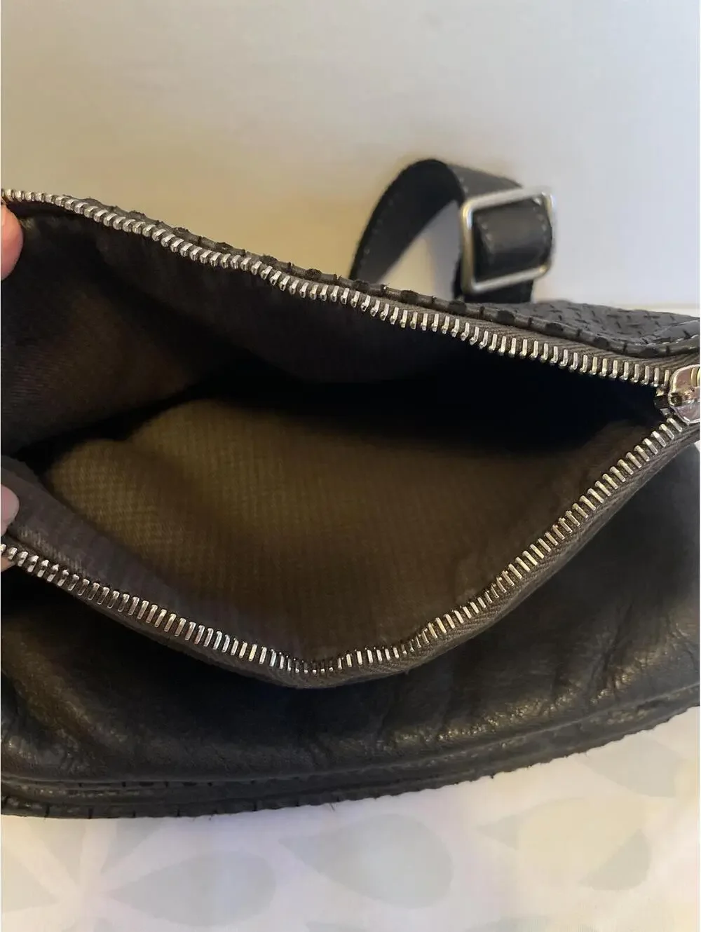 Vive La Difference Italy Black Leather Perforated Crossbody Bag Quiet Luxury